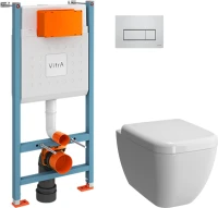 Комплект Унитаз подвесной VitrA Shift 7742B003-0075 белый глянцевый + Крышка 91-003-009 с микролифтом, петли хром + Инсталляция V-Fix Core 738-5800-01 с кнопкой смыва Root S 740-2380 хром