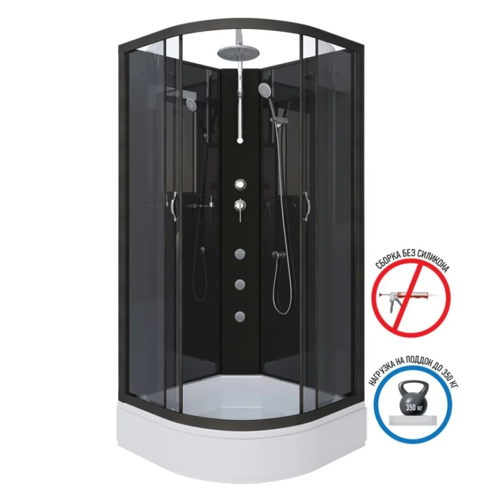 Душевая кабина Niagara Classic NG-6501-14BKTG 90x90 см, без крыши, с гидромассажем и тропическим душем