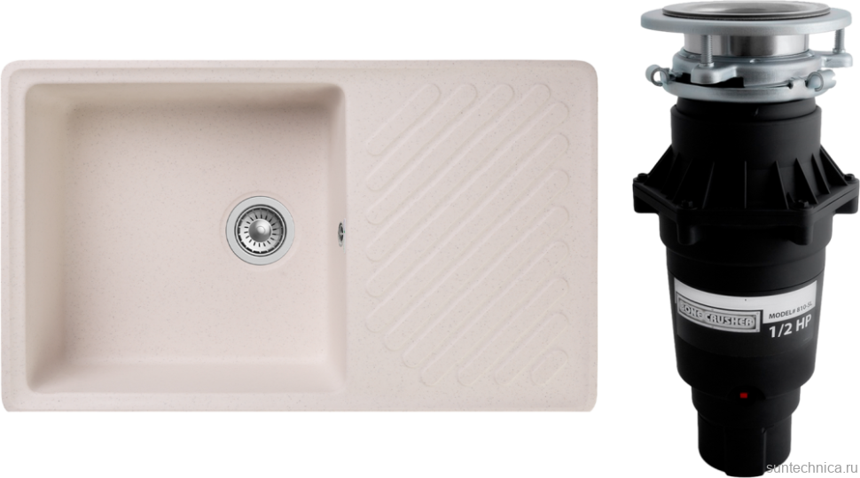 Комплект Мойка GranFest Quarz Z 53 белая + Измельчитель Bone Crusher BC 810-SL Slim Line