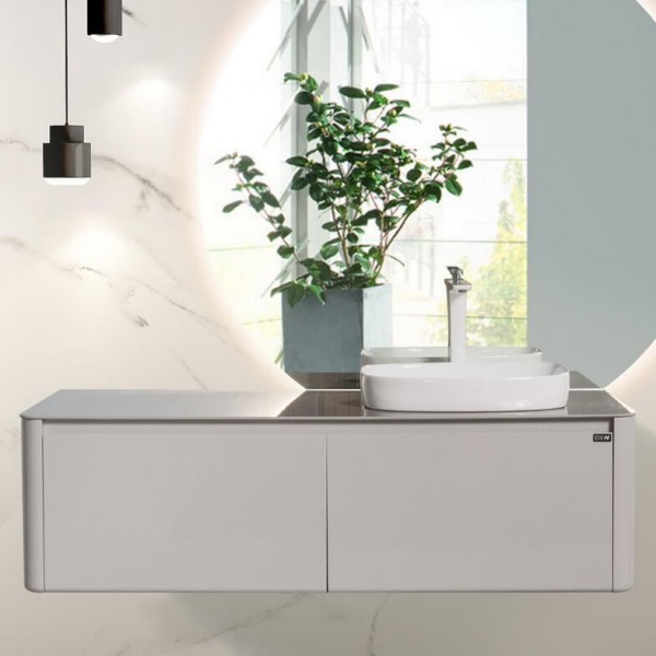 Тумба с раковиной Black&White Universe U915.1400R 7838 glossy light grey, 8885 armani ash glossy