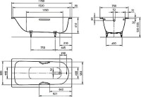 Стальная ванна Kaldewei Advantage Saniform Plus Star 336 170x75 см, пристенная, на ножках, с ручками, с самоочищающимся покрытием
