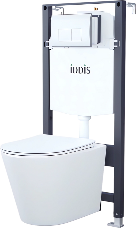 Комплект IDDIS BASC010i73 Унитаз подвесной, с микролифтом + Система инсталляции + Кнопка смыва глянцевый хром