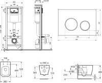 Комплект Унитаз подвесной безободковый Bell Pro Rimless 3301101R + Быстросъемное сиденье микролифт 33290100 + Система инсталляции для унитазов Relfix 38010010 + Кнопка смыва Relfix 38050804 белая, золотой глянец