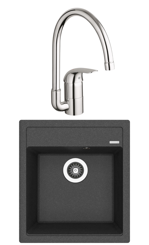 Комплект Мойка Florentina Липси 460 черная + Смеситель Grohe Euroeco