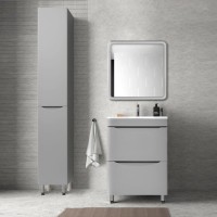 Шкаф пенал для ванной Style Line Бергамо Люкс Plus 30 L с бельевой корзиной, антискрейтч серый