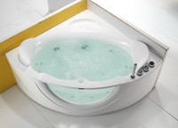 Акриловая ванна Orans 65103A0 140x140 см, угловая, пристенная, с гидромассажем, белая, четверть круга, с каркасом, с экраном, со смесителем, со сливом-переливом, с подсветкой, с подголовником
