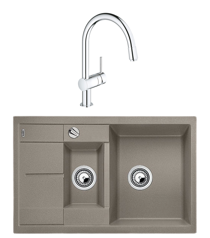 Комплект Мойка Blanco Metra 6 S Compact серый беж + Смеситель Grohe Minta 3291800E хром