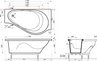 Ванна из искусственного камня Эстет Грация R 170x95 см, угловая, правая, пристенная, асимметричная, на ножках