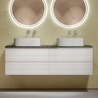 Тумба с раковиной Sancos Folk 160 bianco, столешница черный мрамор TT160A1, раковина CN6052MSG