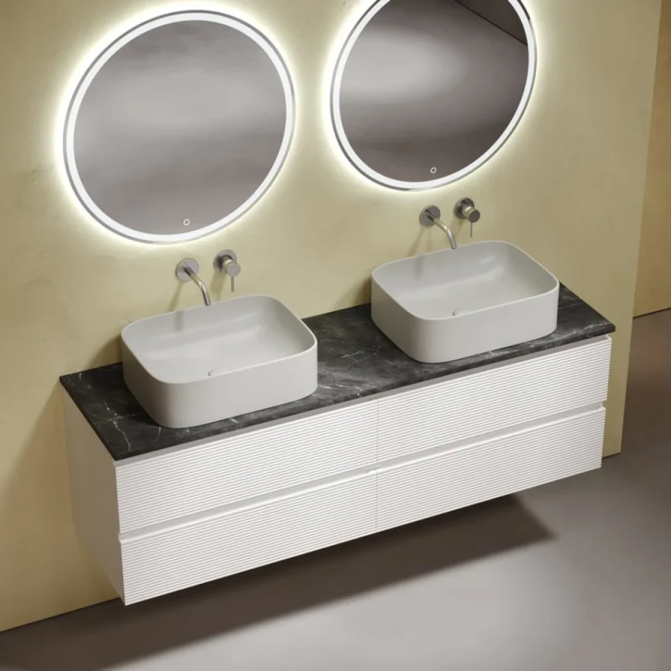 Тумба с раковиной Sancos Folk 160 bianco, столешница черный мрамор TT160A1, раковина CN6052MSG