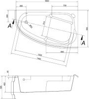 Акриловая ванна Cersanit Joanna R 160x95 см, угловая, правая, встраиваемая, ультрабелая, асимметричная, на ножках