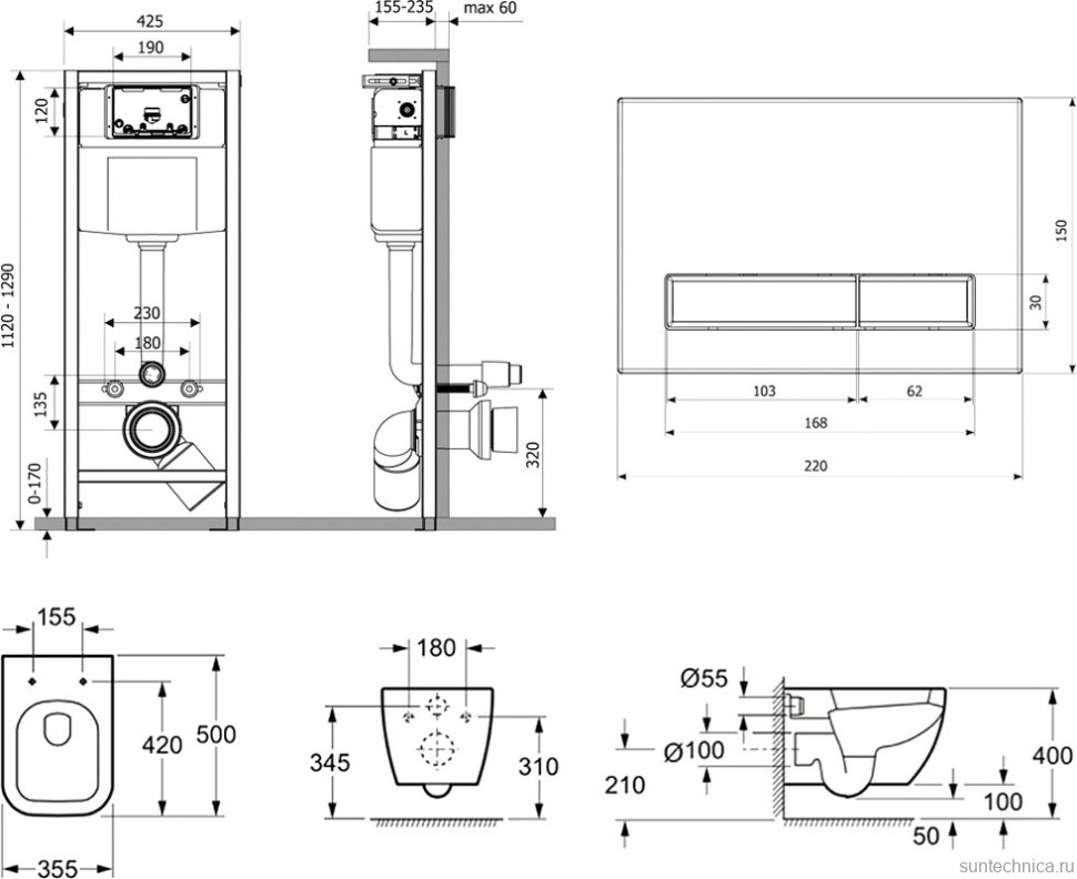 Комплект Унитаз подвесной безободковый One Rimless 3302103R + Быстросъемное сиденье микролифт 33290200 + Система инсталляции для унитазов Relfix 38010010 + Кнопка смыва Relfix 3805005R красная
