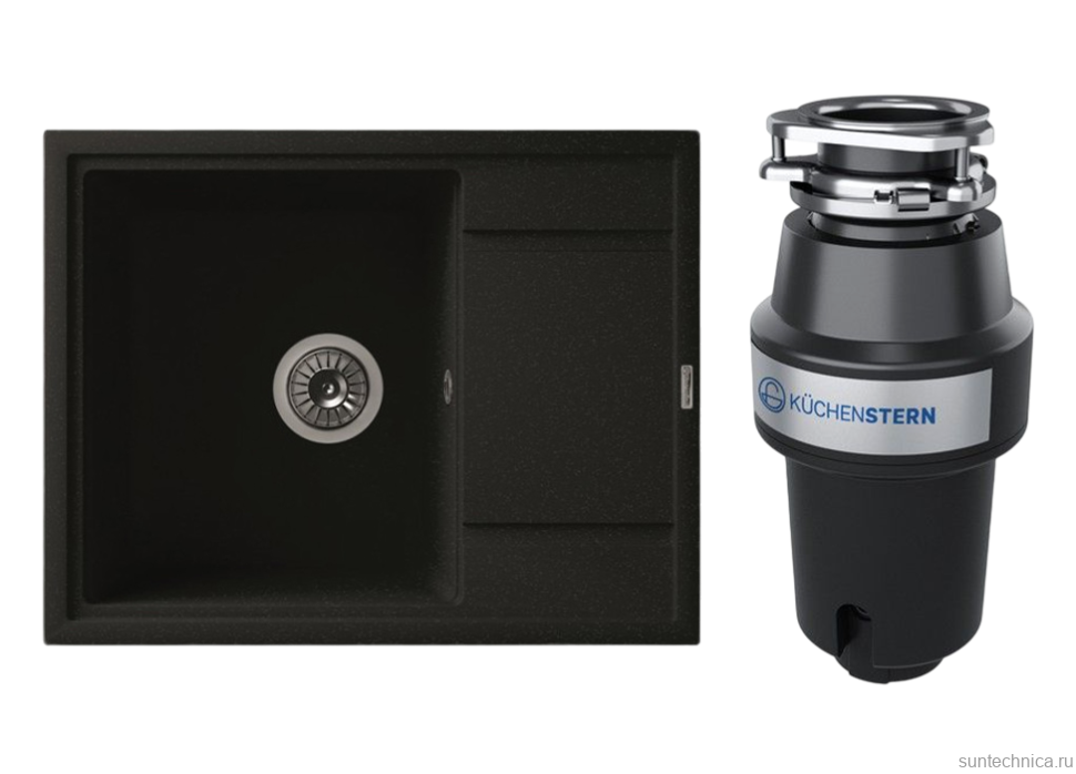 Комплект Мойка Florentina Липси 650 антрацит + Измельчитель KUCHENSTERN Muhle