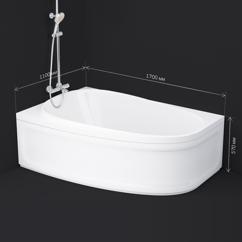 Акриловая ванна AM.PM Like L 170x110 см, угловая, левая, пристенная, белая, асимметричная