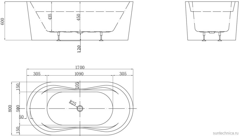 Акриловая ванна BelBagno BB407-1700-800 170x80 см, отдельностоящая, белая, овальная, на ножках, со сливом-переливом
