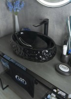 Накладная раковина GID Lago 9030bf 48 глянцевая черная, овальная, фаянс