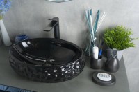 Накладная раковина GID Lago 9030bf 48 глянцевая черная, овальная, фаянс