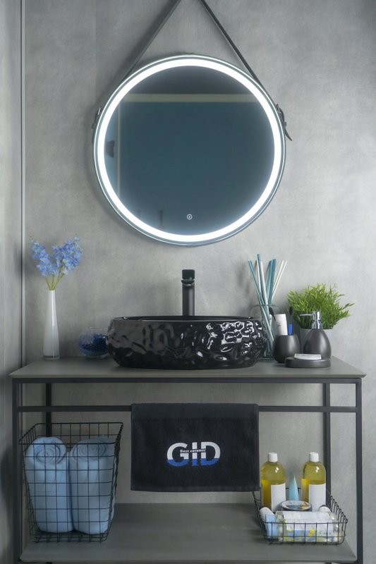 Накладная раковина GID Lago 9030bf 48 глянцевая черная, овальная, фаянс