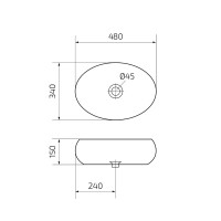 Накладная раковина GID Lago 9030bf 48 глянцевая черная, овальная, фаянс