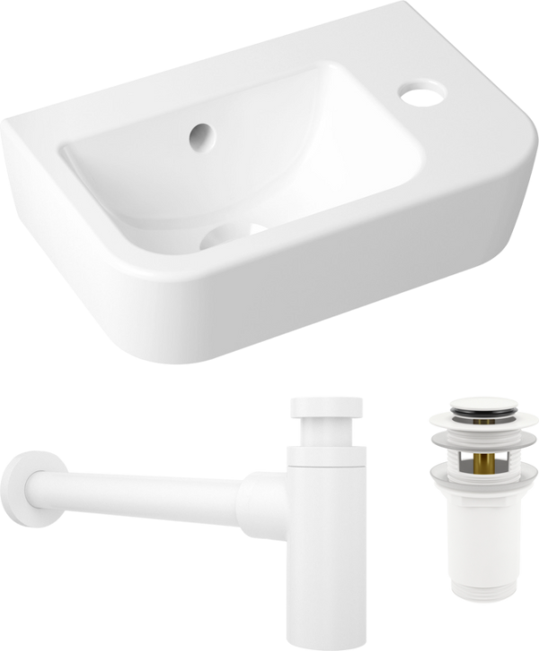 Комплект Раковина маленькая Lavinia Boho One 33310001R + Донный клапан Wellsee Drainage System 182133000 матовый белый + Сифон 182108000 белый
