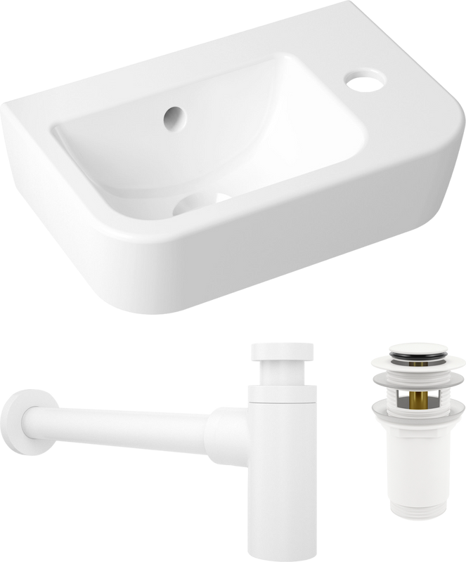 Комплект Раковина маленькая Lavinia Boho One 33310001R + Донный клапан Wellsee Drainage System 182133000 матовый белый + Сифон 182108000 белый
