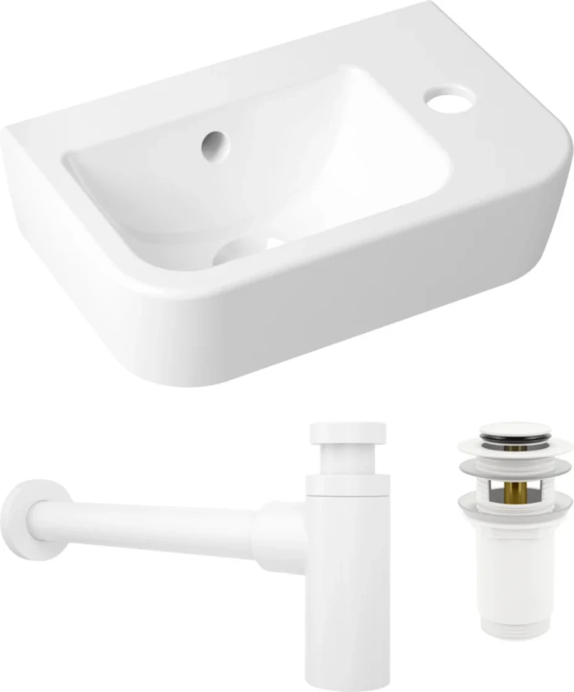 Комплект Раковина маленькая Lavinia Boho One 33310001R + Донный клапан Wellsee Drainage System 182133000 матовый белый + Сифон 182108000 белый