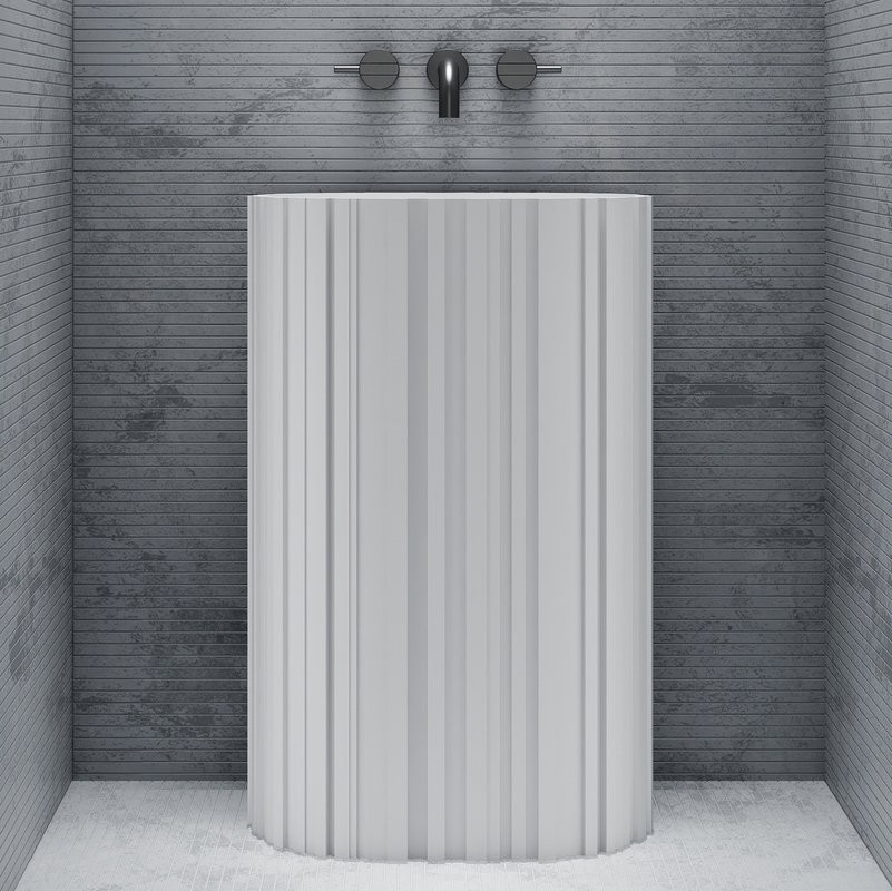 Раковина напольная Abber Stein AS2551-H 58 матовая белая, овальная, моноблок, искусственный камень