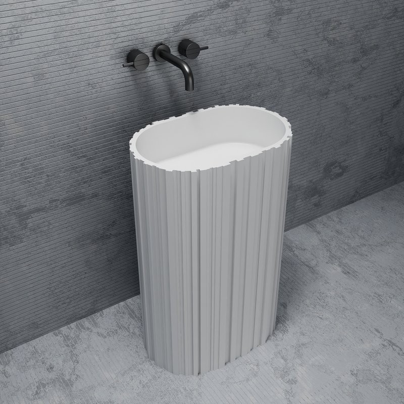 Раковина напольная Abber Stein AS2551-H 58 матовая белая, овальная, моноблок, искусственный камень