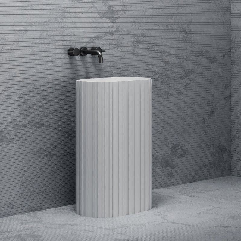 Раковина напольная Abber Stein AS2551-H 58 матовая белая, овальная, моноблок, искусственный камень