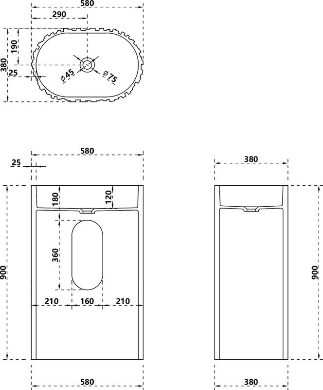 Раковина напольная Abber Stein AS2551-H 58 матовая белая, овальная, моноблок, искусственный камень