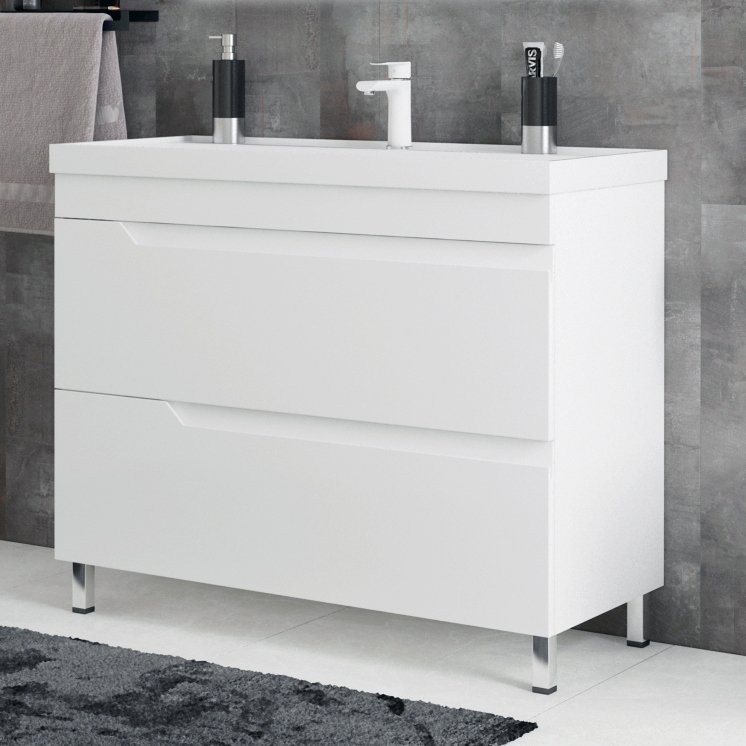 Тумба с раковиной Corozo Юрма 100 Z2 напольная, глянцевая белая