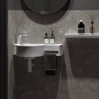 Раковина подвесная Belux Аврора 4810924297631 L 55 матовая белая, прямоугольная, искусственный камень, со столешницей справа