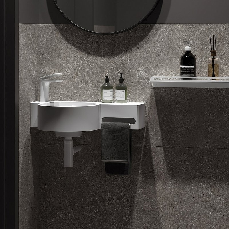 Раковина подвесная Belux Аврора 4810924297631 L 55 матовая белая, прямоугольная, искусственный камень, со столешницей справа