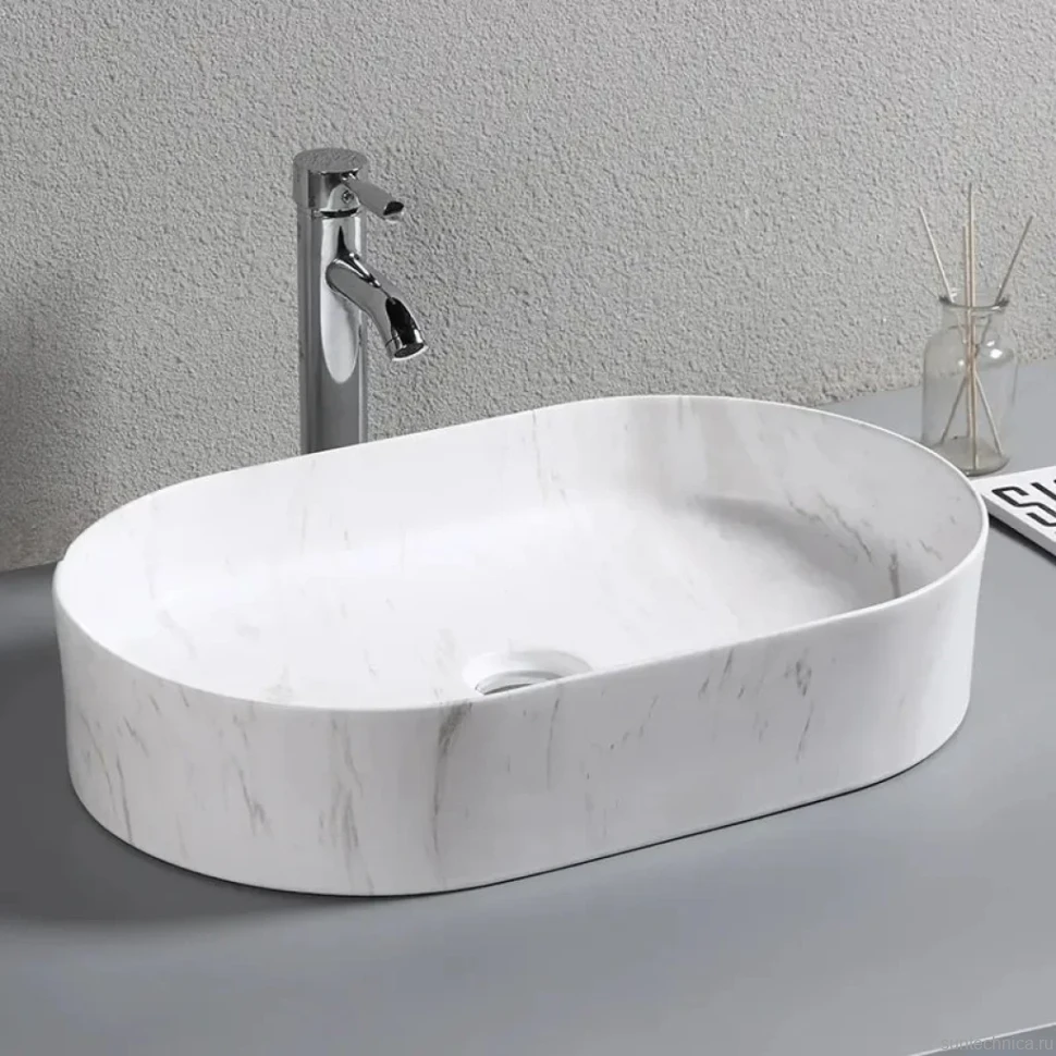 Накладная раковина Ceruttispa CR0055B MMW1 50, мрамор матовый белый