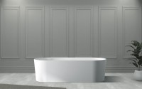 Ванна из искусственного камня Abber Stein AS9614 180x75 см, отдельностоящая, матовая белая, овальная, на ножках, с донным клапаном