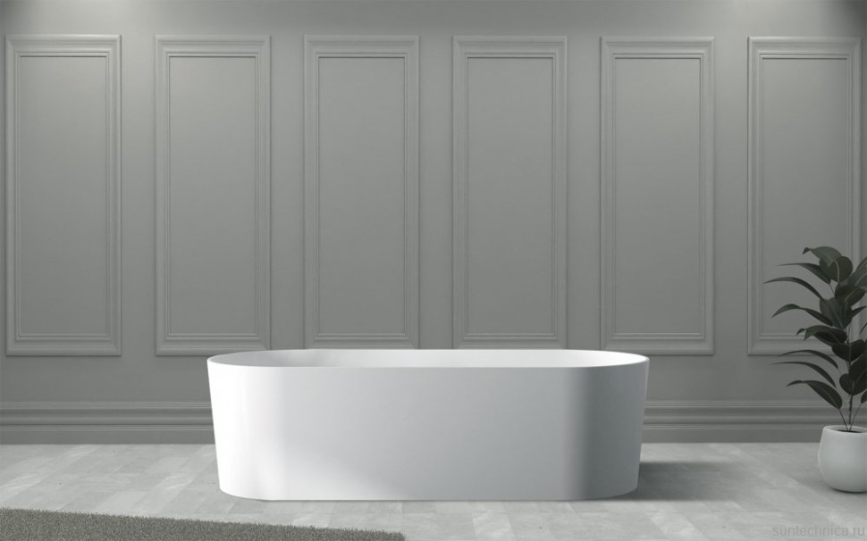 Ванна из искусственного камня Abber Stein AS9614 180x75 см, отдельностоящая, матовая белая, овальная, на ножках, с донным клапаном