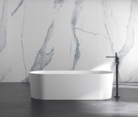 Ванна из искусственного камня Abber Stein AS9614 180x75 см, отдельностоящая, матовая белая, овальная, на ножках, с донным клапаном