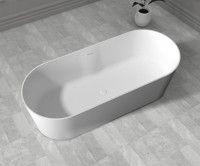Ванна из искусственного камня Abber Stein AS9614 180x75 см, отдельностоящая, матовая белая, овальная, на ножках, с донным клапаном