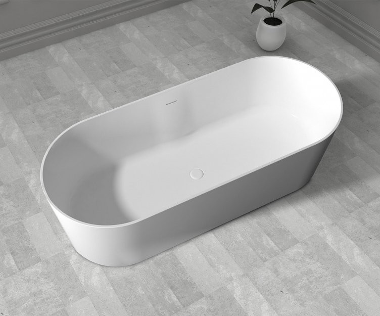 Ванна из искусственного камня Abber Stein AS9614 180x75 см, отдельностоящая, матовая белая, овальная, на ножках, с донным клапаном