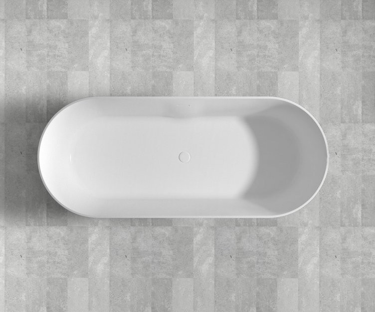 Ванна из искусственного камня Abber Stein AS9614 180x75 см, отдельностоящая, матовая белая, овальная, на ножках, с донным клапаном