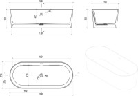 Ванна из искусственного камня Abber Stein AS9614 180x75 см, отдельностоящая, матовая белая, овальная, на ножках, с донным клапаном