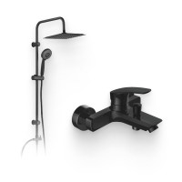 Душевой комплект Смеситель Aquanet Static AF330-20B чёрный матовый + Стойка Passion AF300-70-S-B чёрная матовая