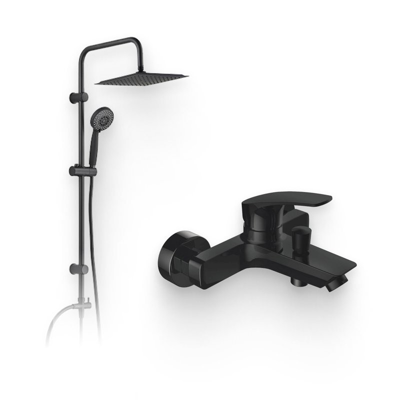 Душевой комплект Смеситель Aquanet Static AF330-20B чёрный матовый + Стойка Passion AF300-70-S-B чёрная матовая