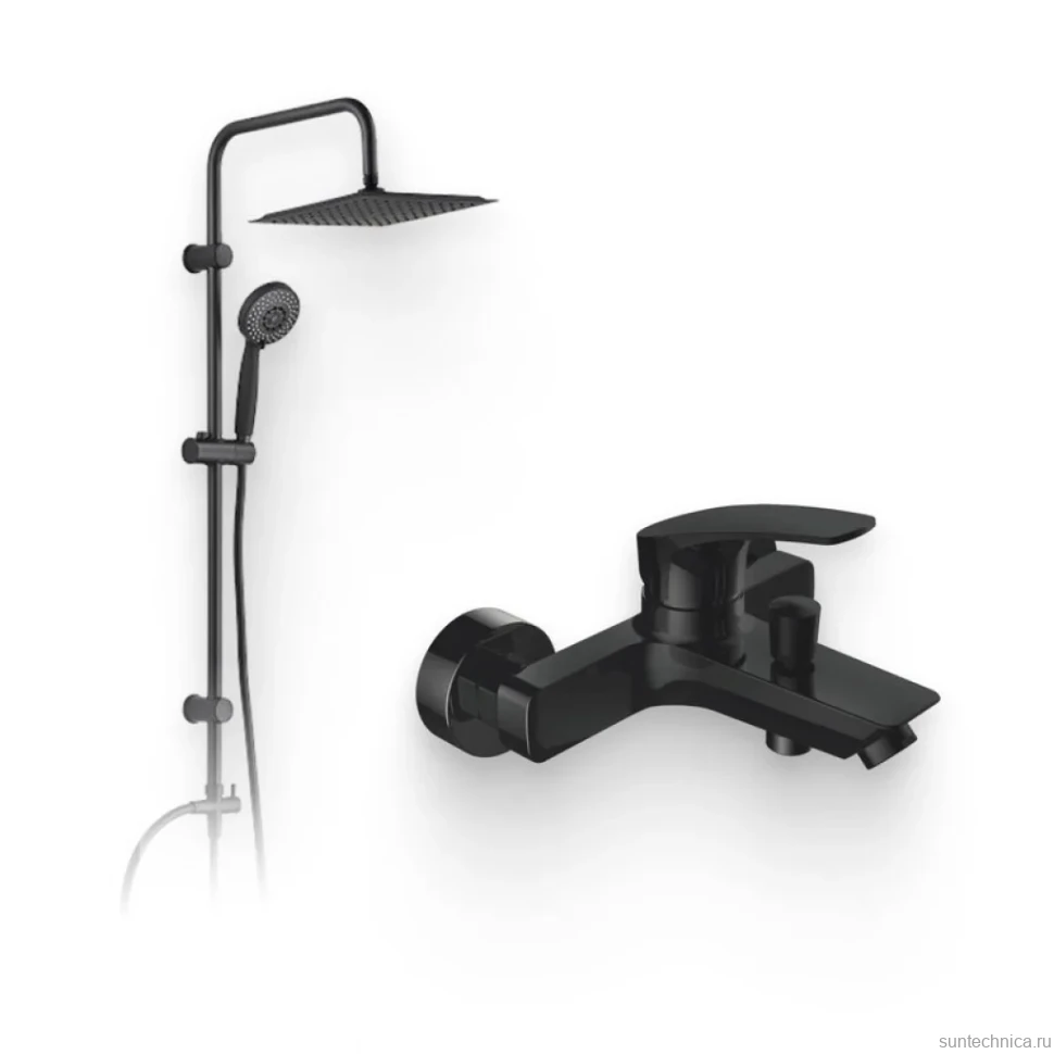 Душевой комплект Смеситель Aquanet Static AF330-20B чёрный матовый + Стойка Passion AF300-70-S-B чёрная матовая