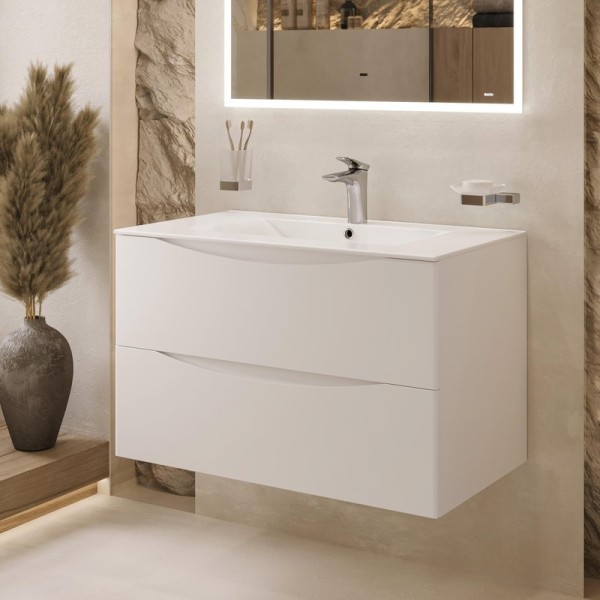 Тумба с раковиной BOND Cube 80 подвесная, белая матовая, белая раковина