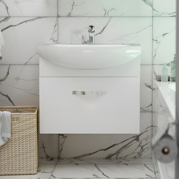 Тумба с раковиной 1MarKa Вита 65П с 1 ящиком, белый глянец