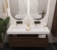 Раковина подвесная Armadi Art Flat 888-140 ST 140 матовая белая, прямоугольная, двойная, искусственный камень