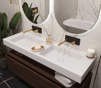 Раковина подвесная Armadi Art Flat 888-140 ST 140 матовая белая, прямоугольная, двойная, искусственный камень