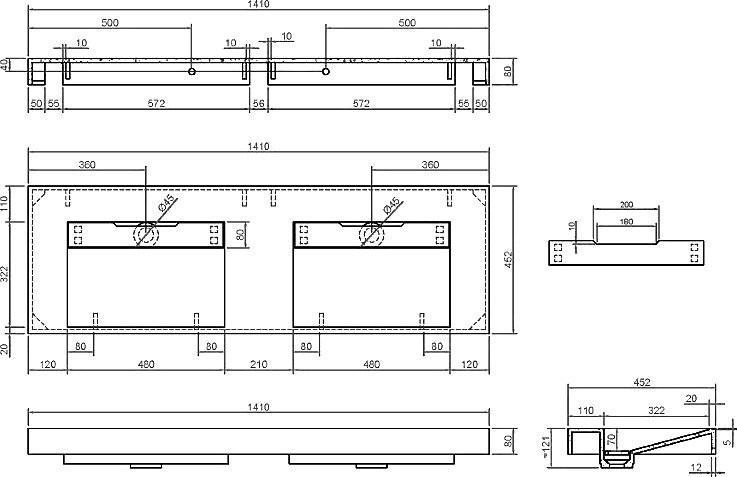 Раковина подвесная Armadi Art Flat 888-140 ST 140 матовая белая, прямоугольная, двойная, искусственный камень
