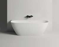 Ванна из искусственного камня Salini Sofia Wall 170x80 см, пристенная, матовая белая, овальная, со сливом-переливом, с донным клапаном, фурнитура белая
